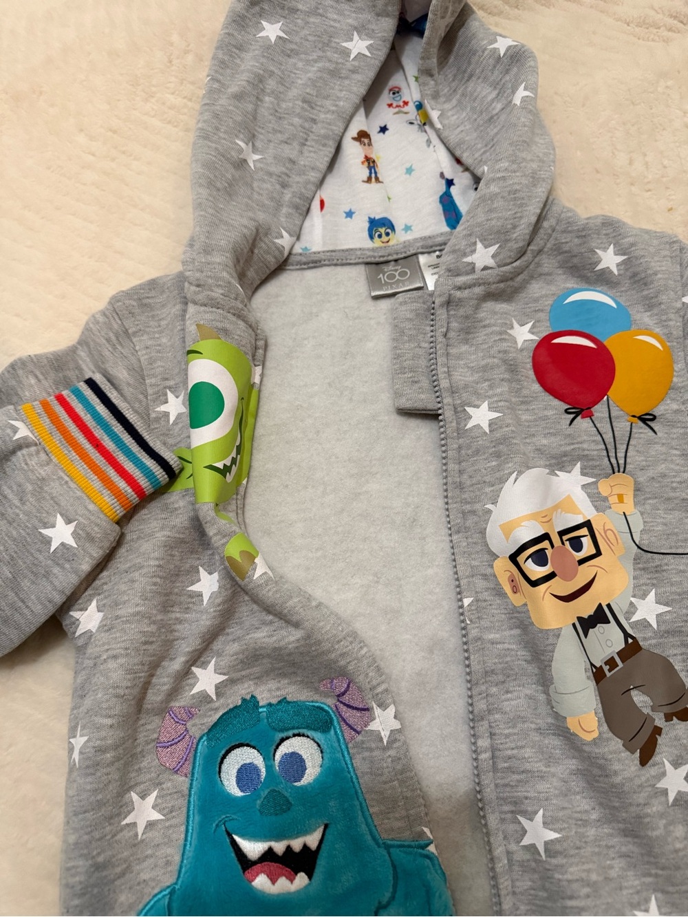 Kids Grey Star Hooded Jacket with Pixar Characters